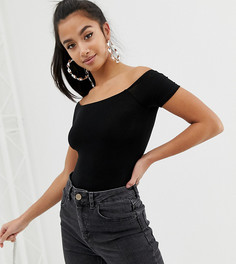 Боди черного цвета с открытыми плечами и короткими рукавами ASOS DESIGN Petite-Черный