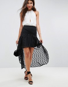 Асимметричная юбка с шифоновой оборкой ASOS DESIGN-Черный