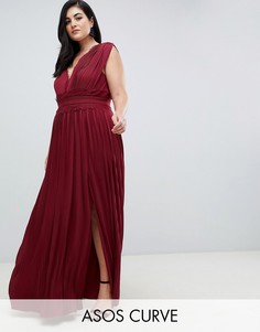 Плиссированное премиум-платье макси с кружевной отделкой ASOS DESIGN Curve-Красный