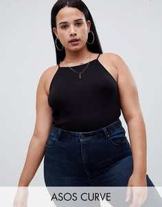 Боди черного цвета без рукавов с высоким квадратным вырезом ASOS DESIGN Curve-Черный