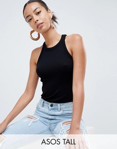 Боди черного цвета в рубчик с высоким вырезом ASOS DESIGN Tall-Черный