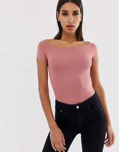 Боди розового цвета со спущенными плечами и короткими рукавами ASOS DESIGN-Розовый