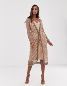 Декорированное бронзовое платье миди в стиле халата ASOS DESIGN-Розовый