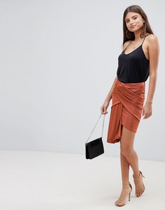 Трикотажная мини-юбка с запахом ASOS DESIGN-Медный
