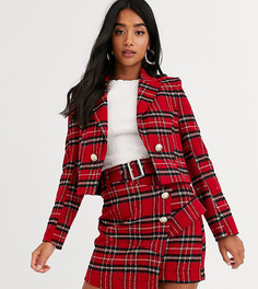 Красный короткий пиджак в клетку тартан River Island Petite