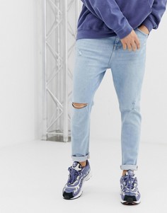 Голубые джинсы-морковки из органического хлопка с рваной отделкой Bershka Join Life-Синий