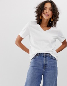 Белая футболка с V-образным вырезом Selected Femme-Мульти
