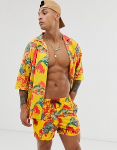 Короткие шорты для плавания с принтом драконов ASOS DESIGN-Черный