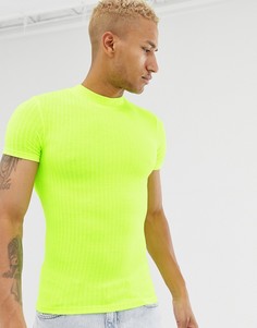 Неоново-желтая обтягивающая футболка с высоким воротом ASOS DESIGN-Желтый