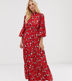 Платье макси с вырезом под горло с цветочным принтом Vila-Красный