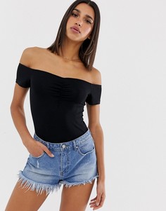 Черное боди с короткими рукавами и присборенной отделкой ASOS DESIGN-Черный