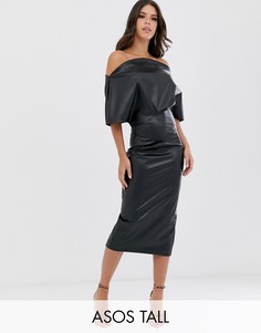 Платье-футляр миди с отделкой ASOS DESIGN Tall-Черный