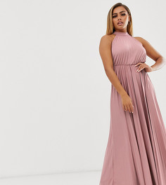 Плиссированное приталенное платье макси с американской проймой ASOS DESIGN Petite-Розовый