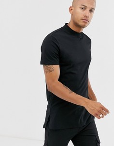 Черная длинная футболка с высоким воротом и разрезами по бокам ASOS DESIGN-Черный
