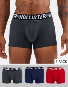 Набор боксеров-брифов с фирменным поясом (темно-синий/серый/красный) Hollister - 3 пары-Мульти