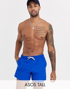 Ярко-синие короткие шорты для плавания с контрастным шнурком ASOS DESIGN Tall-Синий