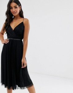 Платье миди на бретельках с поясом и складками ASOS DESIGN-Черный