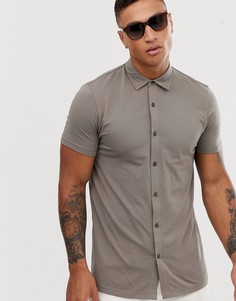 Бежевая трикотажная рубашка обтягивающего кроя ASOS DESIGN-Бежевый