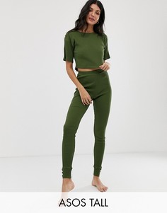 Леггинсы в рубчик с черепаховыми пуговицами ASOS DESIGN Tall-Зеленый