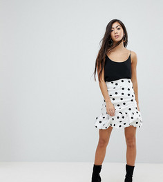 Мини-юбка в горошек с завышенной талией и объемным подолом ASOS DESIGN Petite-Белый