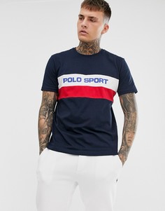 Темно-синяя футболка с полосками и логотипом на груди Ralph Lauren-Темно-синий