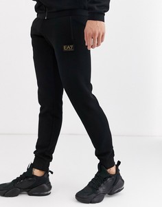 Черные узкие джоггеры из пике с золотистым логотипом Armani EA7-Черный