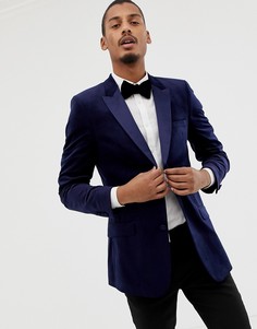 Темно-синий приталенный бархатный блейзер-смокинг ASOS DESIGN