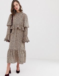 Платье мидакси с объемными рукавами и принтом Sister Jane-Бежевый