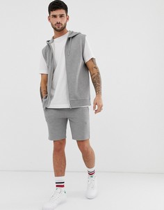 Спортивный костюм серого меланжевого цвета из худи без рукавов и шортов ASOS DESIGN-Серый