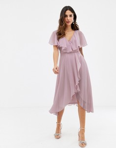 Платье миди с кейпом ASOS DESIGN-Розовый