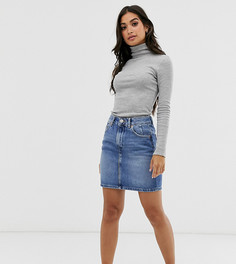 Синяя выбеленная джинсовая юбка с завышенной талией ASOS DESIGN Petite-Синий