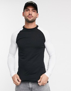 Белый/черный облегающий лонгслив с круглым вырезом ASOS DESIGN-Мульти