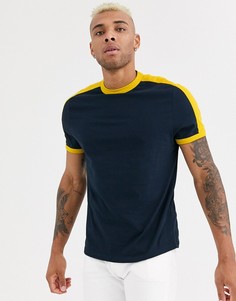 Темно-синяя футболка из органического хлопка с контрастными вставками ASOS DESIGN-Темно-синий