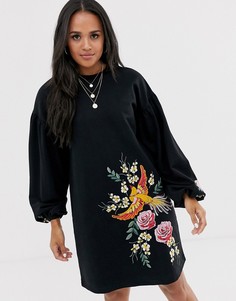 Трикотажное платье мини с вышивкой ASOS DESIGN-Черный