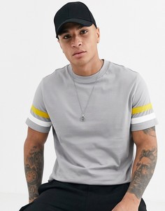 Футболка из органического хлопка с контрастными полосками на рукавах ASOS DESIGN-Серый
