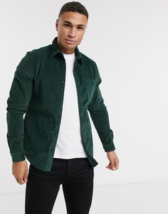 Темно-зеленая вельветовая рубашка зауженного кроя ASOS DESIGN-Зеленый