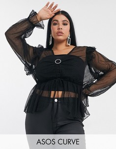 Черный сетчатый топ со стразами ASOS DESIGN Curve