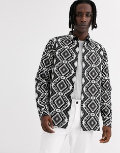 Жаккардовая рубашка навыпуск классического кроя ASOS DESIGN-Черный