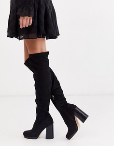 Черные ботфорты из искусственной замши на каблуке River Island-Черный