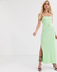 Трикотажное платье лаймового цвета в рубчик с поясом Finders Keepers-Зеленый
