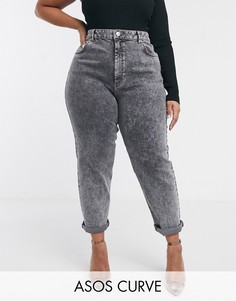 Черные мраморные узкие джинсы в винтажном стиле с завышенной талией ASOS DESIGN Curve Farleigh-Черный