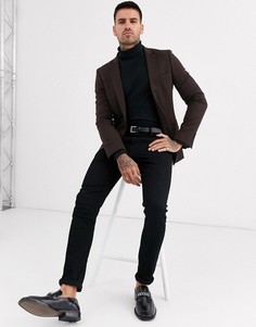 Коричневый супероблегающий пиджак с добавление шерсти ASOS DESIGN