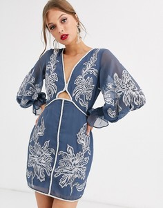 Платье мини с вышивкой ASOS DESIGN-Синий