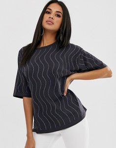 Oversize-футболка с отделкой переливающимися стразами ASOS DESIGN-Серый