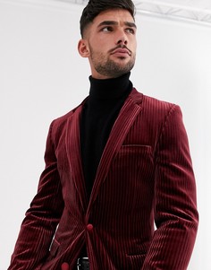 Бордовый бархатный пиджак супероблегающего кроя ASOS DESIGN-Красный