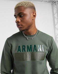 Свитшот цвета хаки с логотипом Armani Exchange-Зеленый