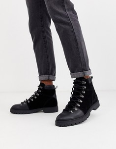 Кожаные походные ботинки черного цвета ASOS DESIGN-Черный
