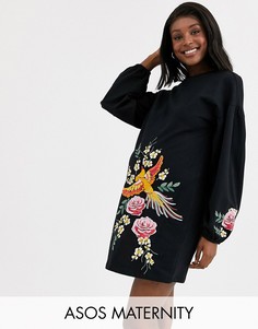 Трикотажное платье мини с вышивкой ASOS DESIGN Maternity-Черный