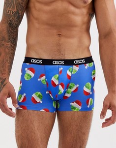 Синие боксеры-брифы с принтом в новогоднем стиле ASOS DESIGN-Синий