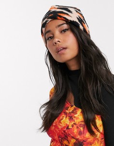 Флисовая шапка-бини с леопардовым принтом ASOS DESIGN-Мульти